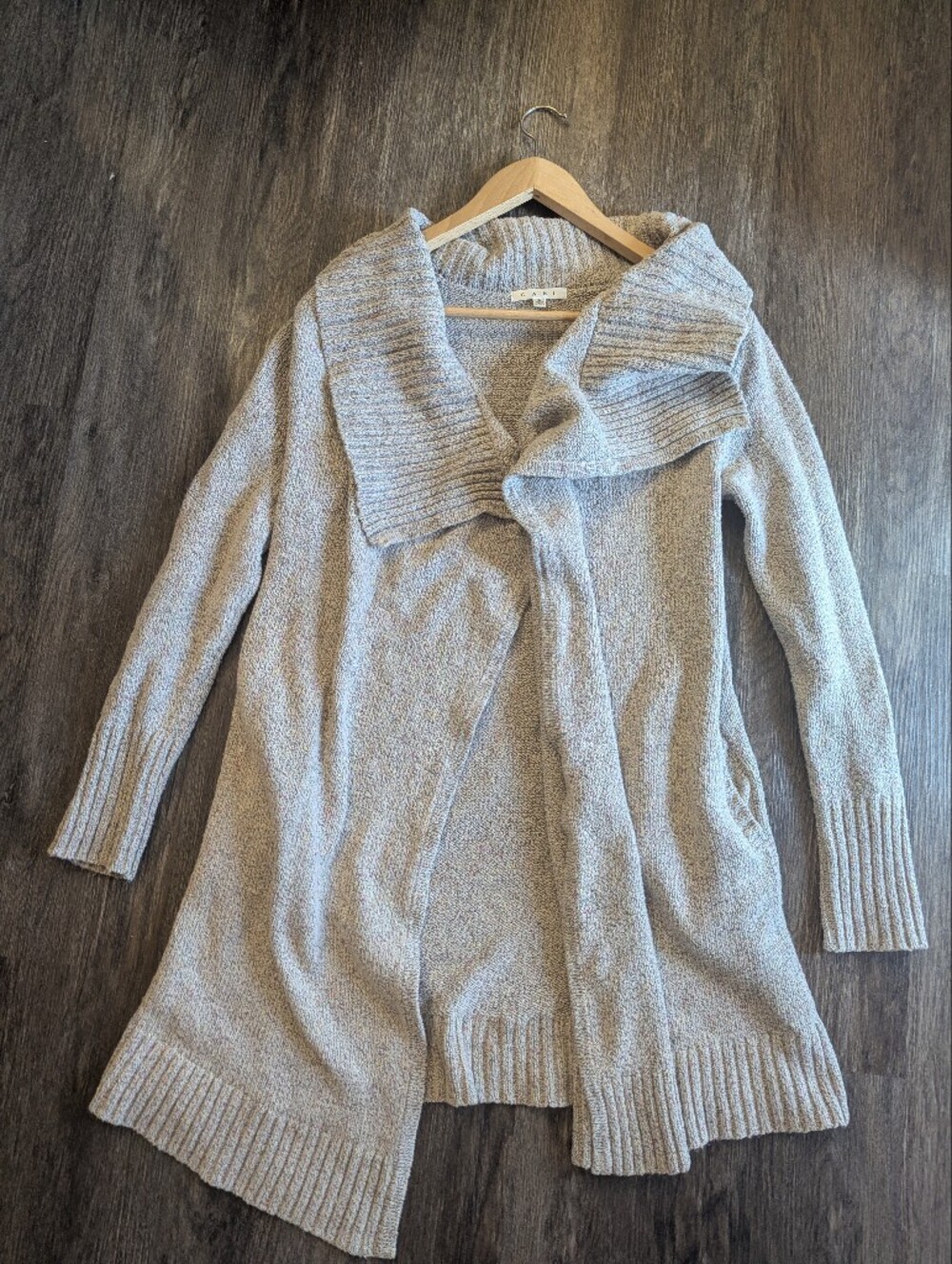 CAbi Light Gray Open-Front Shawl Collar Cardigan Small